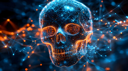 Abstract 3D Skull with Blue and Orange Lights