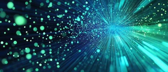 Abstract digital illustration of dynamic light rays and particles in vibrant colors.