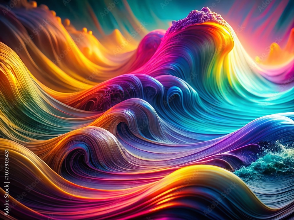 Poster abstract neon wave: a mesmerizing display of light and color in macro photography, capturing the flu