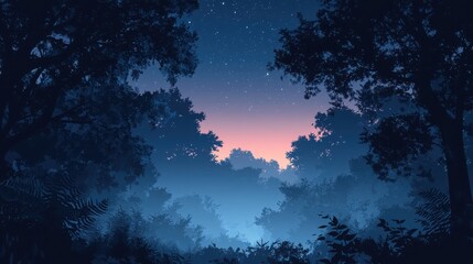 Fototapeta premium Experience the enchanting glow of stars twinkling in a beautiful gradient night sky watercolor scene