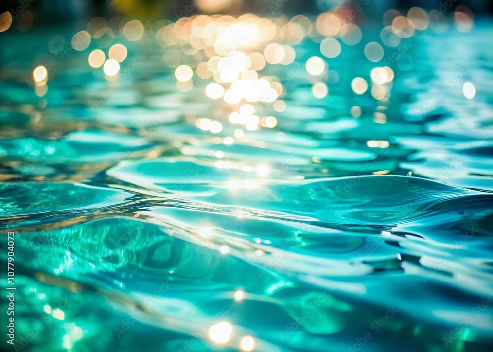 Poster abstract turquoise water background of swimming pool with waves and light reflection creating a beau