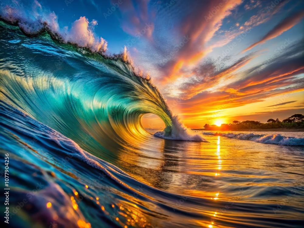 Poster abstract waves and lines in a double exposure style capturing the fluidity of movement and color for