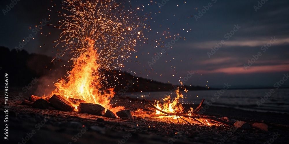 Poster a captivating display of flickering flames and sparkling embers illuminating the darkness with a war