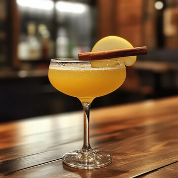 a photo of a cocktail made apple juice, lemon juice, tablespoon honey, agave syrup, cinnamon stick Apple slice to decorate Ice