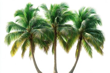 Obraz premium lush coconut palm trees reaching towards the sun isolated against a pure white background showcasing vibrant green fronds swaying gently in a soft breeze