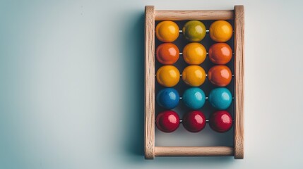 Wooden abacus with colorful beads on a white background