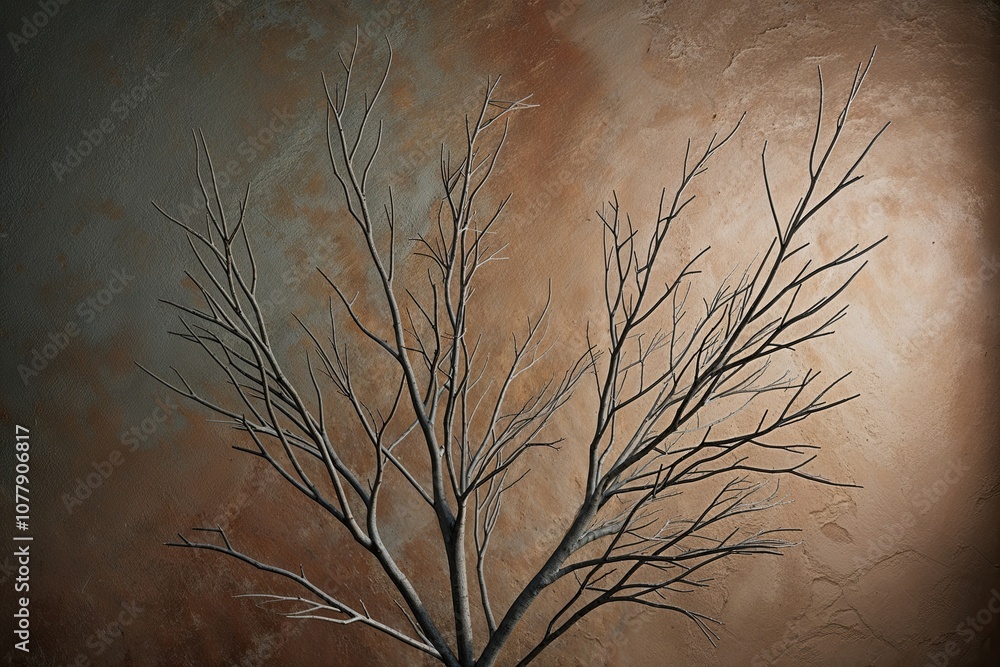 Poster swaying branches against textured rustic backgrounds in 3d render