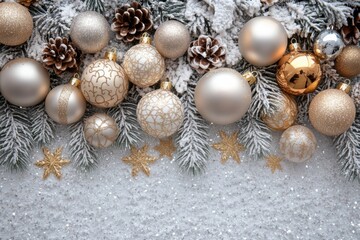 Festive Christmas decorations on snow