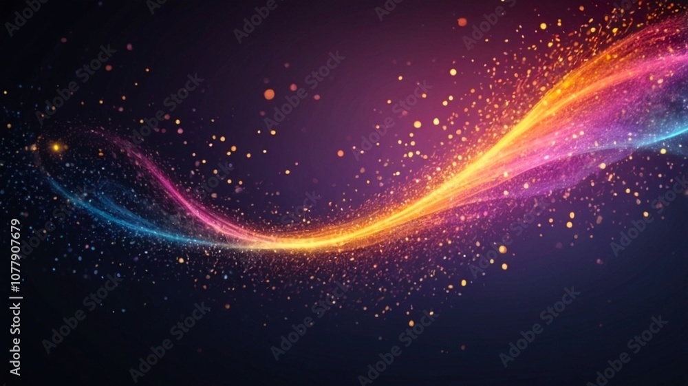 Poster abstract dynamic waves, vibrant abstract background with flowing glowing lines and starry speckles