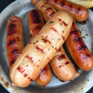 Unas ricas y muy gordas salchichas reci&eacute;n asadas