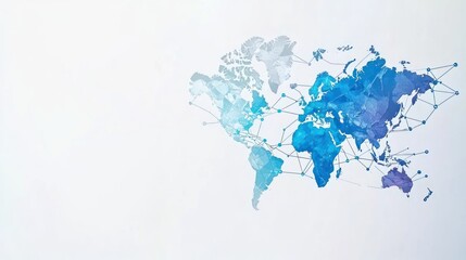 A watercolor-style world map with interconnected lines, symbolizing global connectivity.