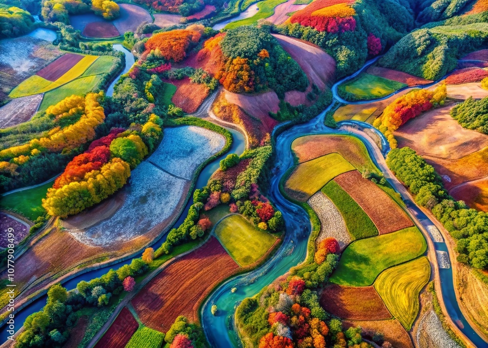 Poster aerial photography of offset landscapes: capturing the unique patterns and textures of nature from a