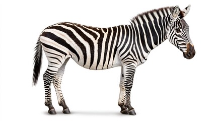 Obraz premium Striped zebra standing proudly on a white background