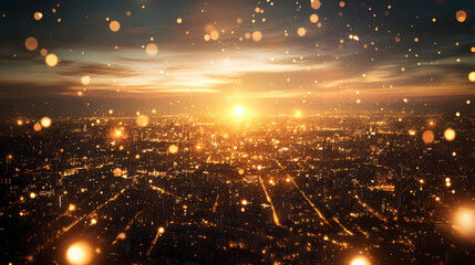 Golden lights adorn a stunning cityscape representing a thriving metropolitan area's growth, development, and financial success. Cinematic. Illustration