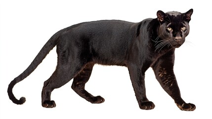 Obraz premium Striking black panther, crouched and ready, isolated on a white background