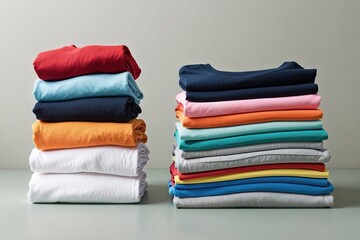 Vibrant Folded T-Shirt Collection on Fresh Laundry Background