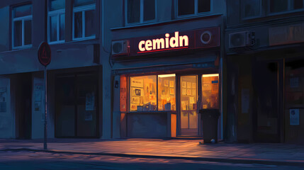 Fototapeta premium Illuminated storefront with 