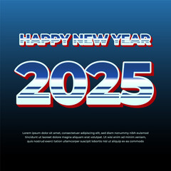 Happy New Year 2025 text template square banner background with retro style