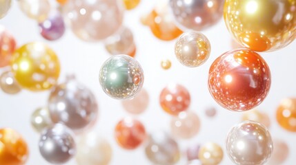 An imaginative representation of quantum pearls floating gracefully against a white background,