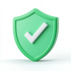 Green shield with white checkmark, 3D rendering.