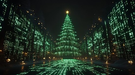 Christmas tree with digital matrix effect