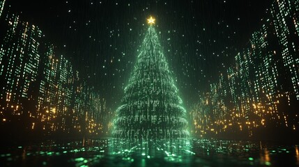 Futuristic Christmas tree in matrix theme