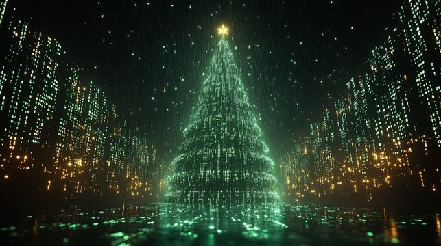 Futuristic Christmas tree in matrix theme