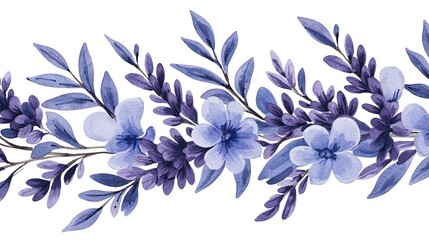 Simple arrangement of flowering lavender sprigs, calming purple tones on a white background