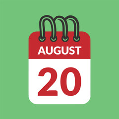 August 20 Calendar icon vector illustration.