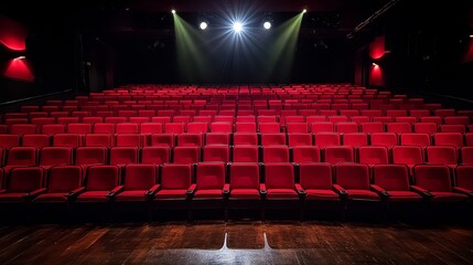 Solitude in Spotlight - Empty Red Theater Seats Await Performance Center Stage