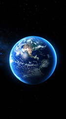 Fototapeta premium Earth in space universe planet with shiny star dark blue technology science background with copy space. astronomy starry sky shimmering glow wallpaper