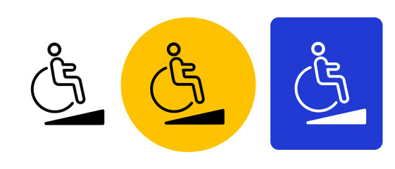 Wheel chair friendly sign symbol disabled access sticker banner emblem ramp icon yellow blue color