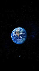 Fototapeta premium Earth in space universe planet with shiny star dark blue technology science background with copy space. astronomy starry sky shimmering glow wallpaper