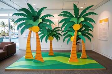 Vibrant Coastal Palm Tree Cutout for Dynamic Three-Dimensional Displays