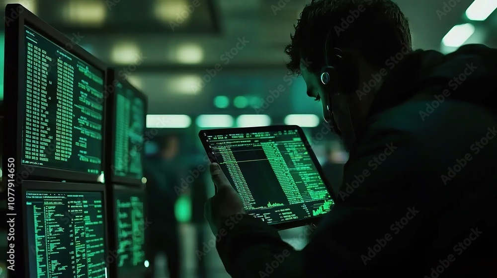 Poster digital forex trading data chart displayed on screens with a trader analyzing market trends using ad