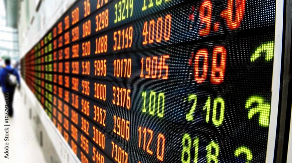 Poster digital stock market chart displayed on an led screen showing real-time market data and trends with 