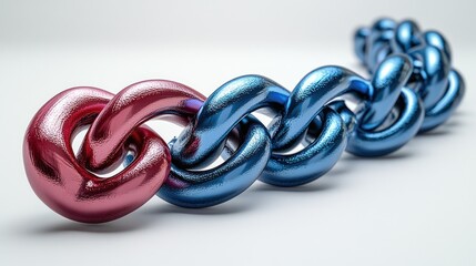 A chain with a red link at the beginning and blue links following.