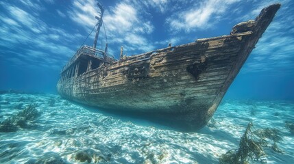 Fototapeta premium Underwater View of a Sunken Ship