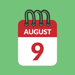 August 9 Calendar icon vector illustration.