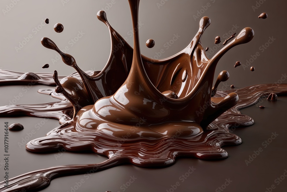 Poster three dimensional chocolate splash featuring dynamic streams and rich textures