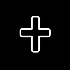 Cross icon set against a stark black background.