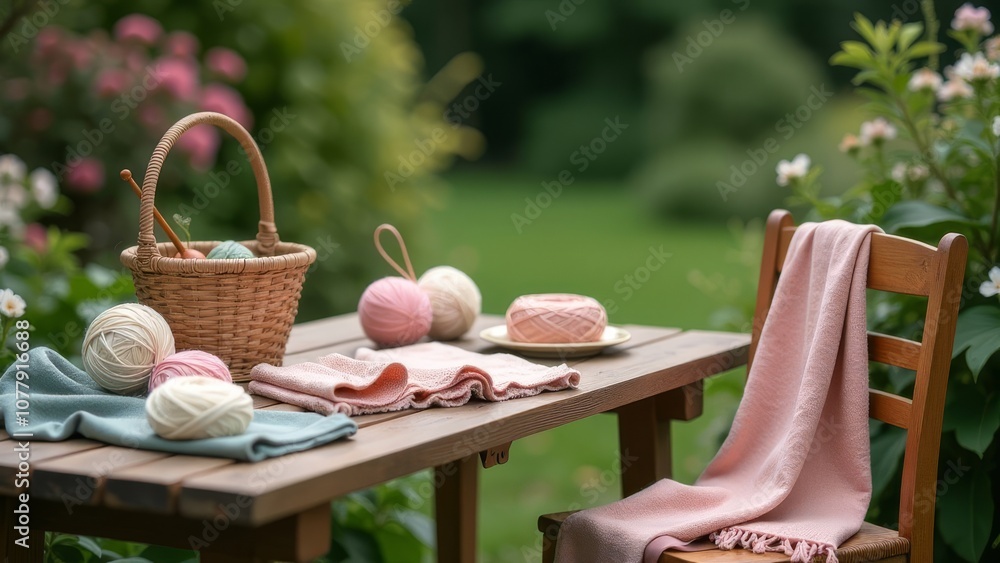 Poster a table with a white tablecloth and a pink blanket on it