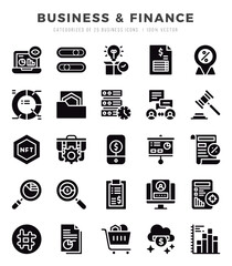 Business & Finance Icons Pack Glyph Style. Vector illustration.