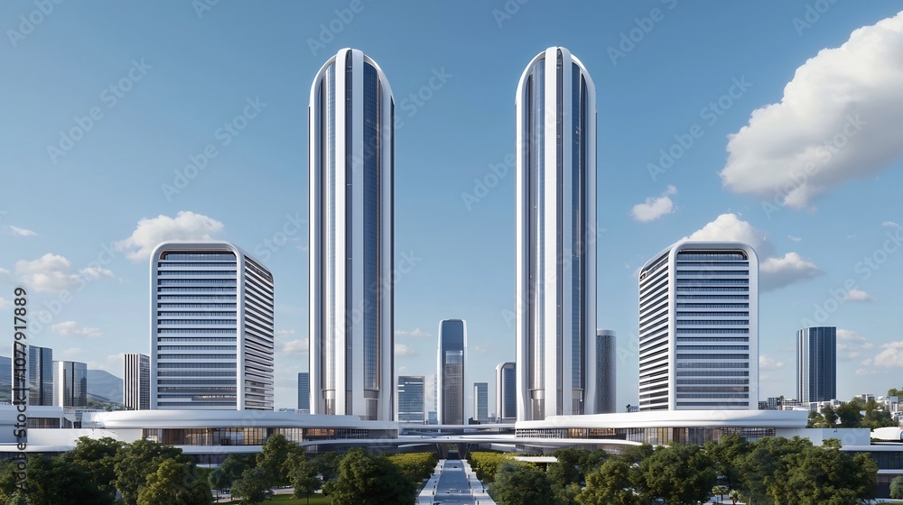 Poster aerial view of a futuristic ai driven autonomous city with sleek digital skyscrapers advanced transp