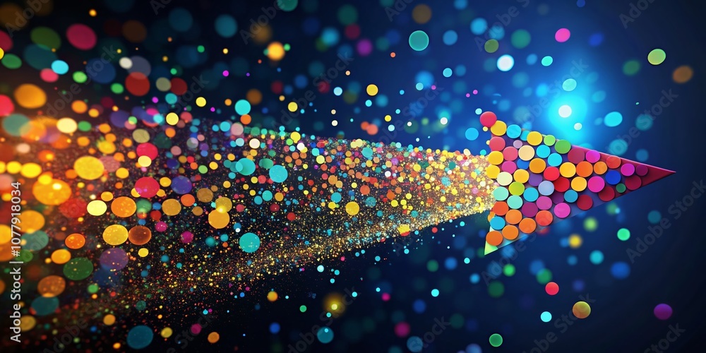 Aufkleber a vibrant arrow pointing forward surrounded by colorful dots symbolizing dynamic movement and creati