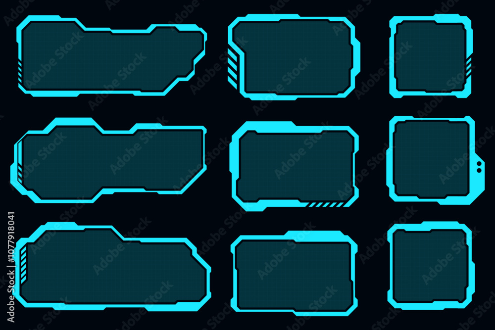 Poster technology futuristic frame element. hud sci-fi square shape design.