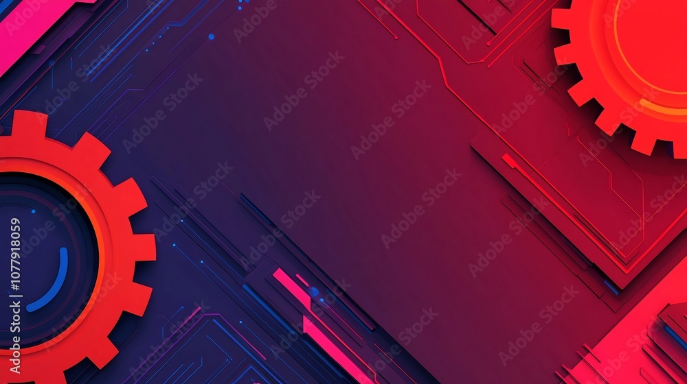 Aufkleber automated digital gears and cogs in vibrant gradient layout of futuristic technology machinery and b