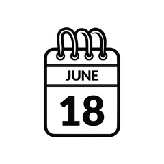 June 18 Calendar icon vector illustration.