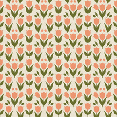 Bright and Cheerful Coral Floral Design with Tiny Leaf Details for Fabric or Wallpaper