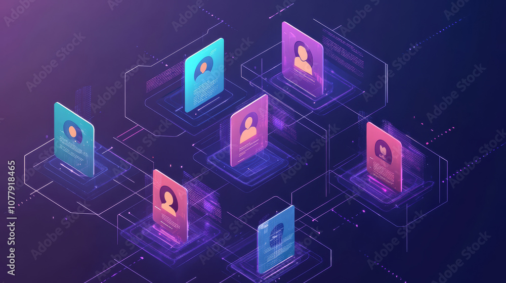 Fototapete a blockchain-powered identity platform verifying user credentials securely, with decentralized nodes
